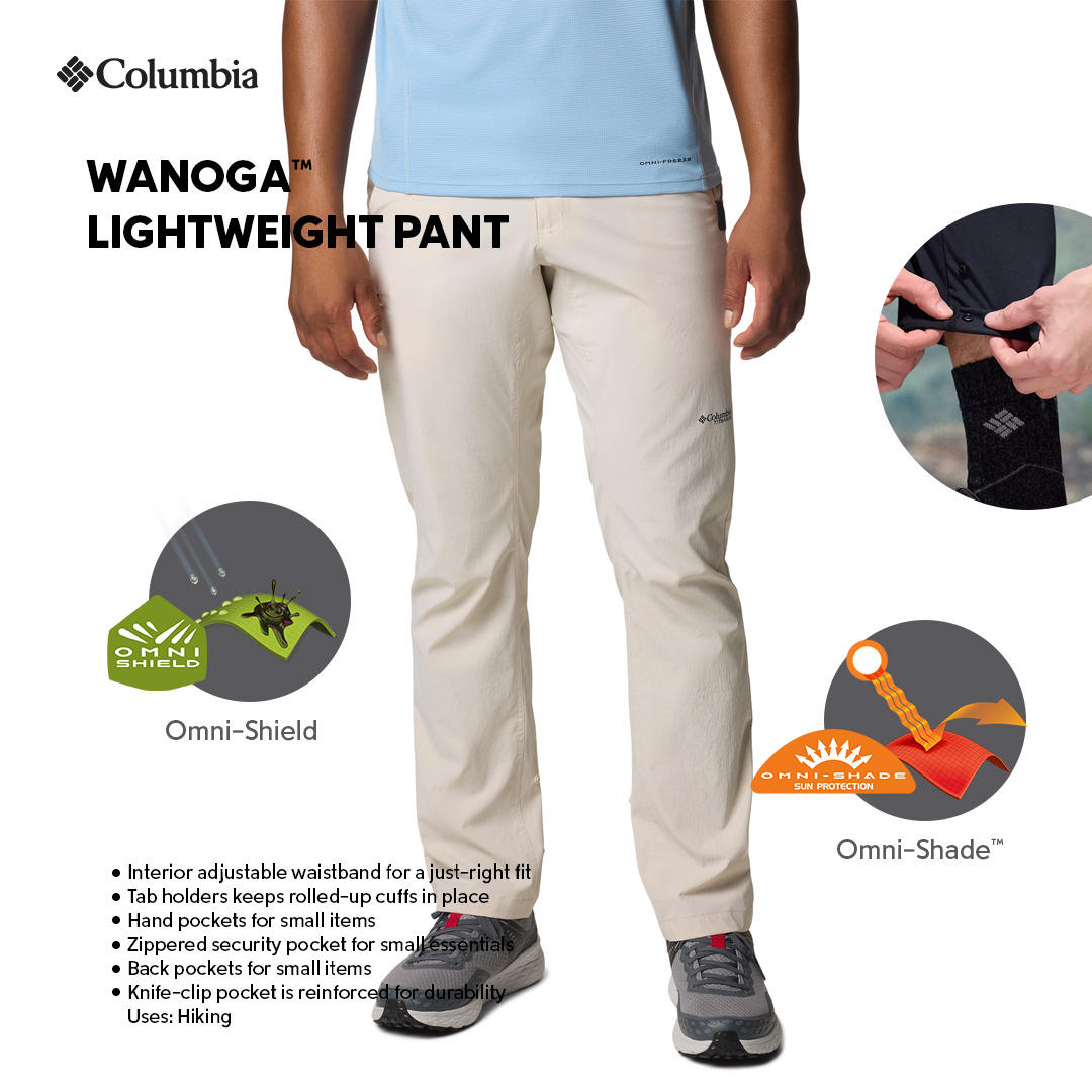A Men Wearing Columbia Men Brown Wanoga Lightweight Pant (Sun Protection)