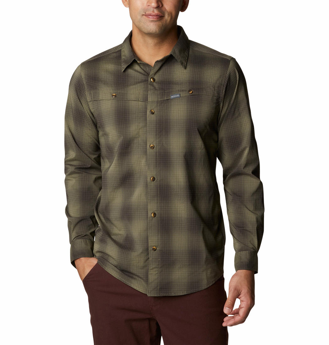 Columbia Men Green Newton Ridge II Plaid Long Sleeve Shirts