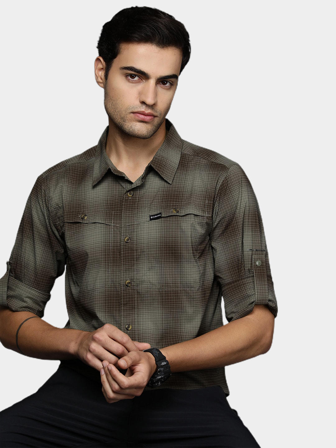 Columbia Men Green Newton Ridge II Plaid Long Sleeve Shirts