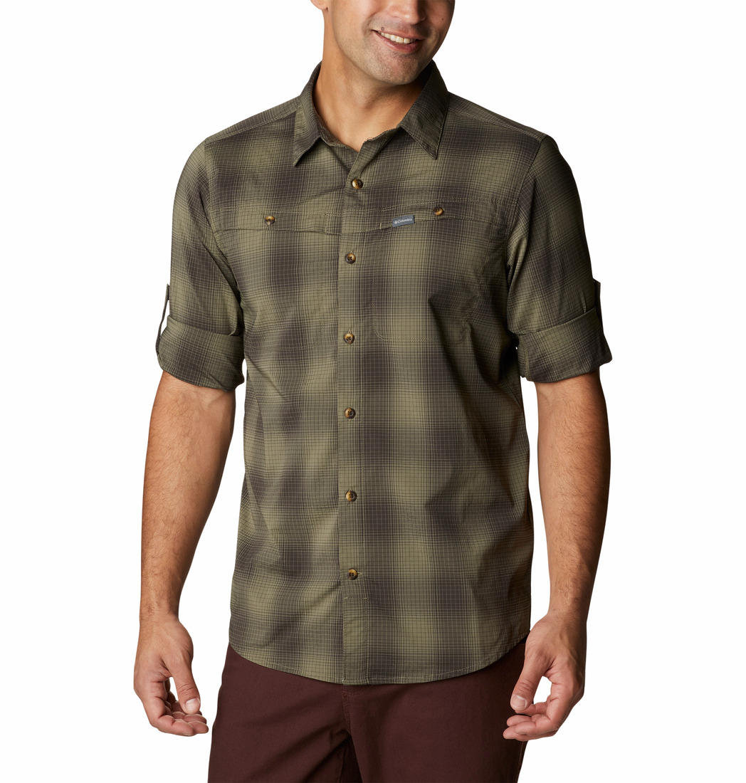 Columbia Men Green Newton Ridge II Plaid Long Sleeve Shirts