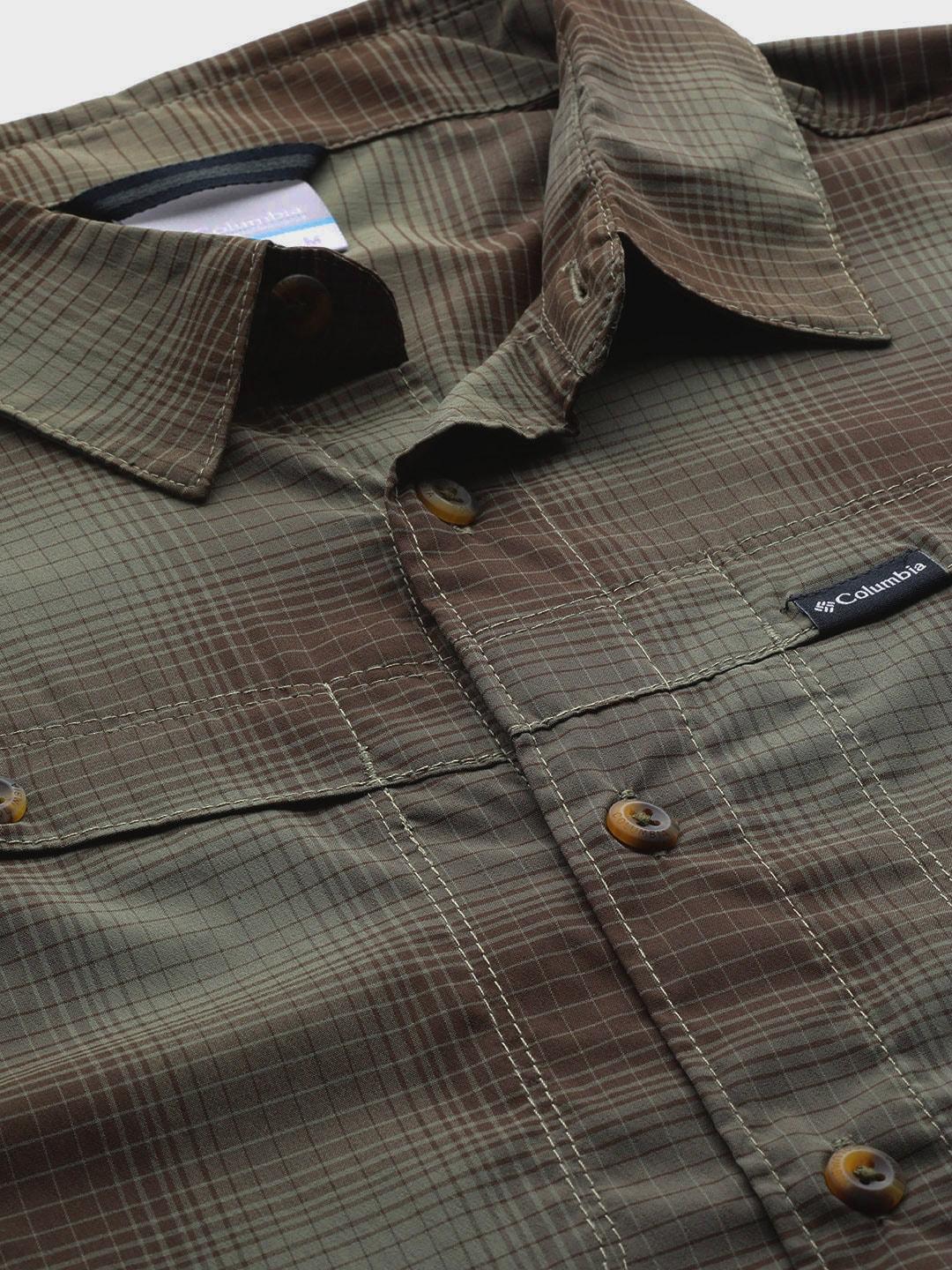 Columbia Men Green Newton Ridge II Plaid Long Sleeve Shirts