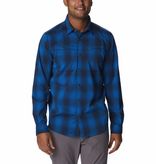 Columbia Men Blue Newton Ridge II Plaid Long Sleeve Shirts