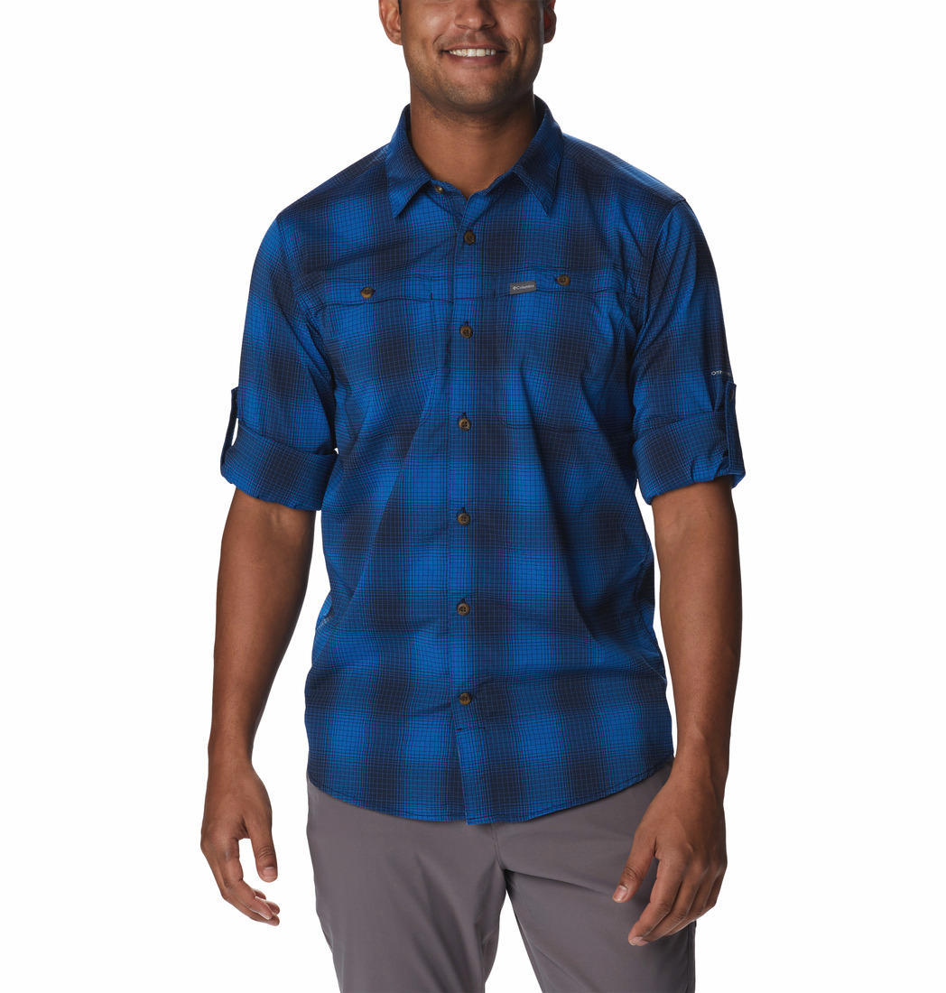 Columbia Men Blue Newton Ridge II Plaid Long Sleeve Shirts