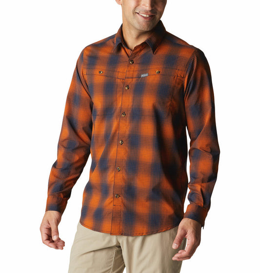 Columbia Men Orange Newton Ridge II Plaid Long Sleeve Shirts