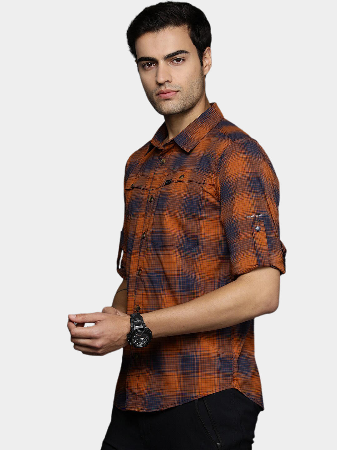 Columbia Men Orange Newton Ridge II Plaid Long Sleeve Shirts