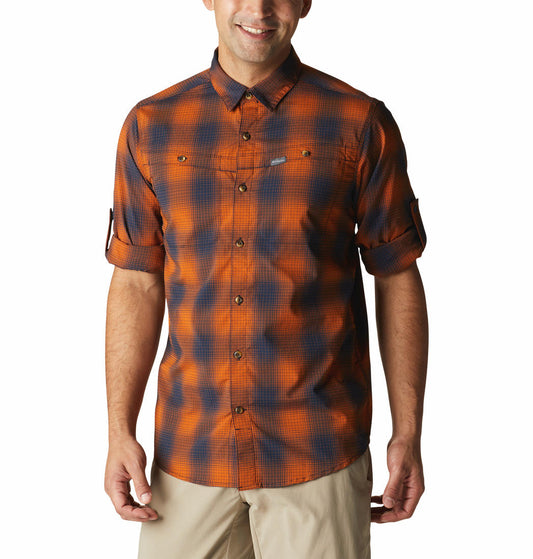 Columbia Men Orange Newton Ridge II Plaid Long Sleeve Shirts