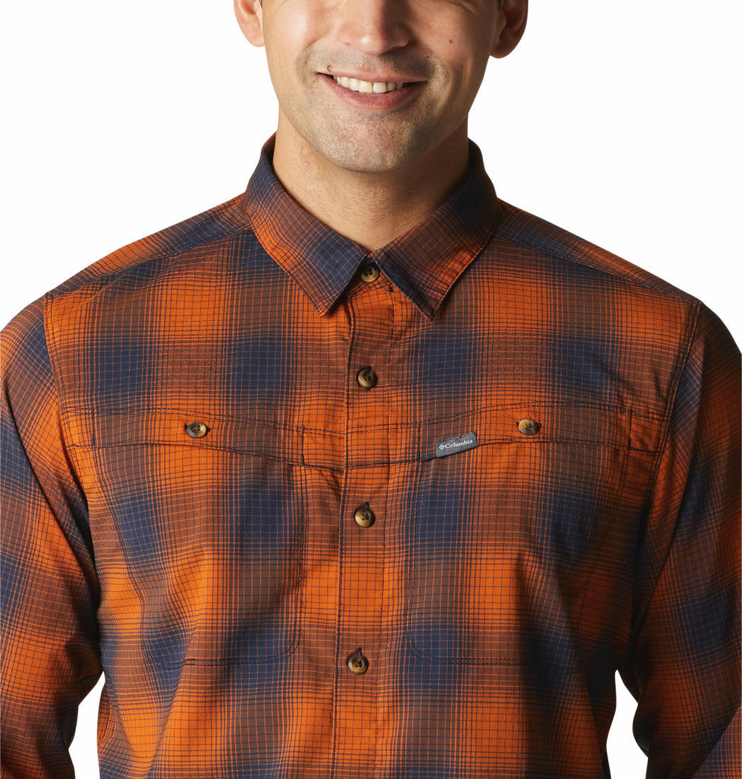 Columbia Men Orange Newton Ridge II Plaid Long Sleeve Shirts