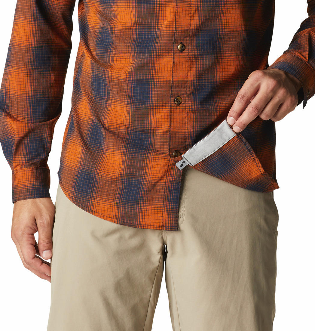 Columbia Men Orange Newton Ridge II Plaid Long Sleeve Shirts