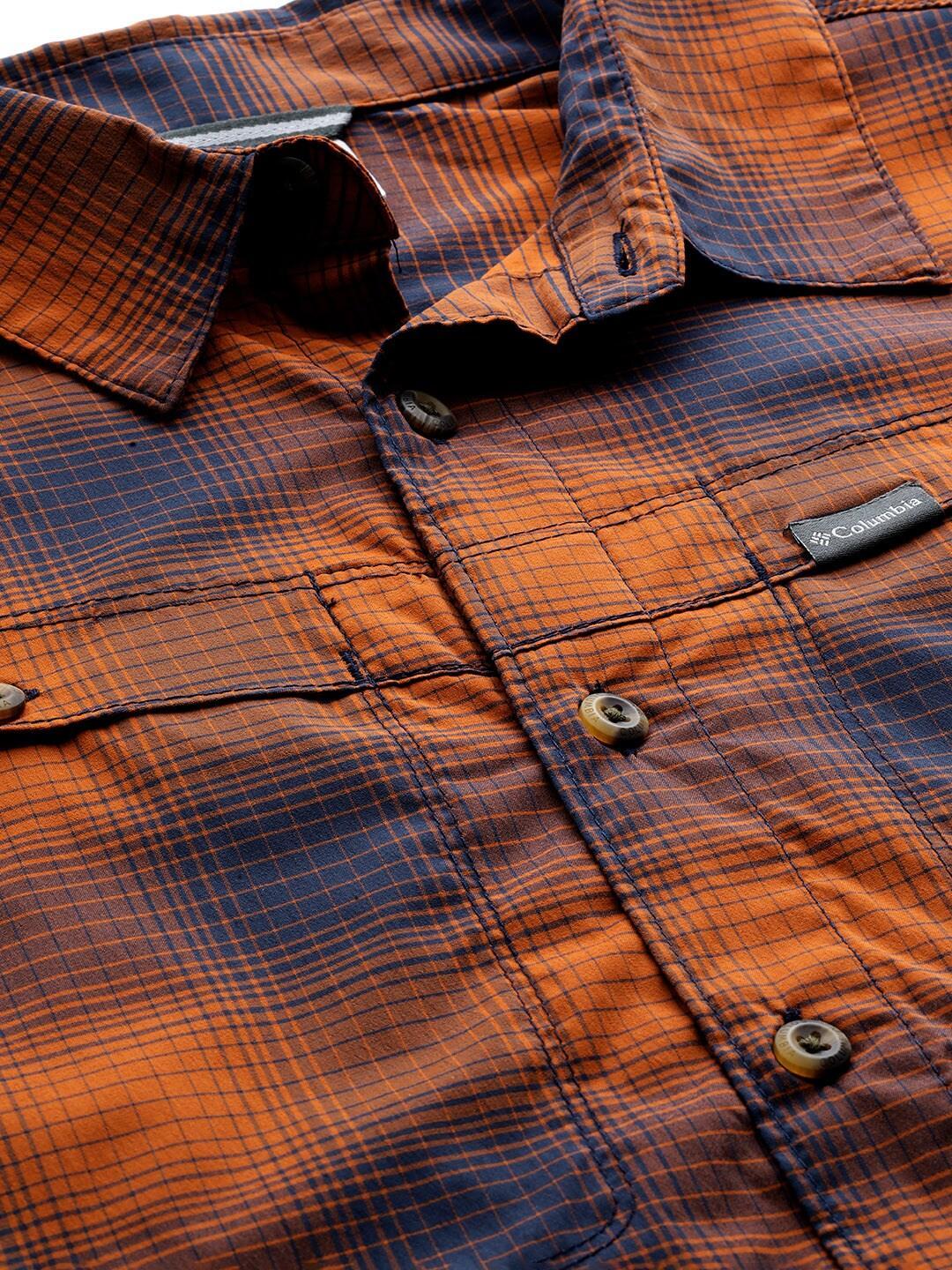 Columbia Men Orange Newton Ridge II Plaid Long Sleeve Shirts