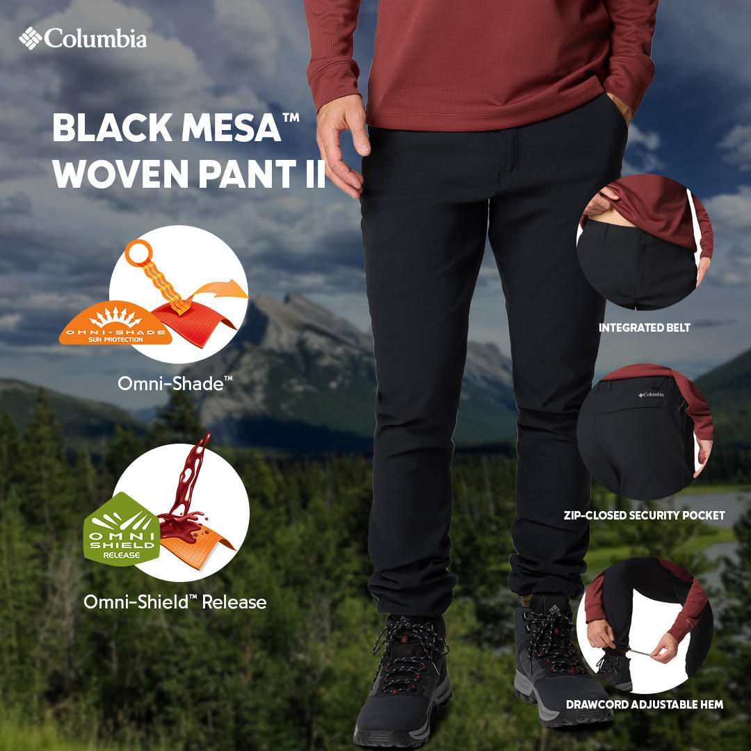 A Men Wearing Columbia Men Black Black Mesa Woven Pant II (Sun Protection)