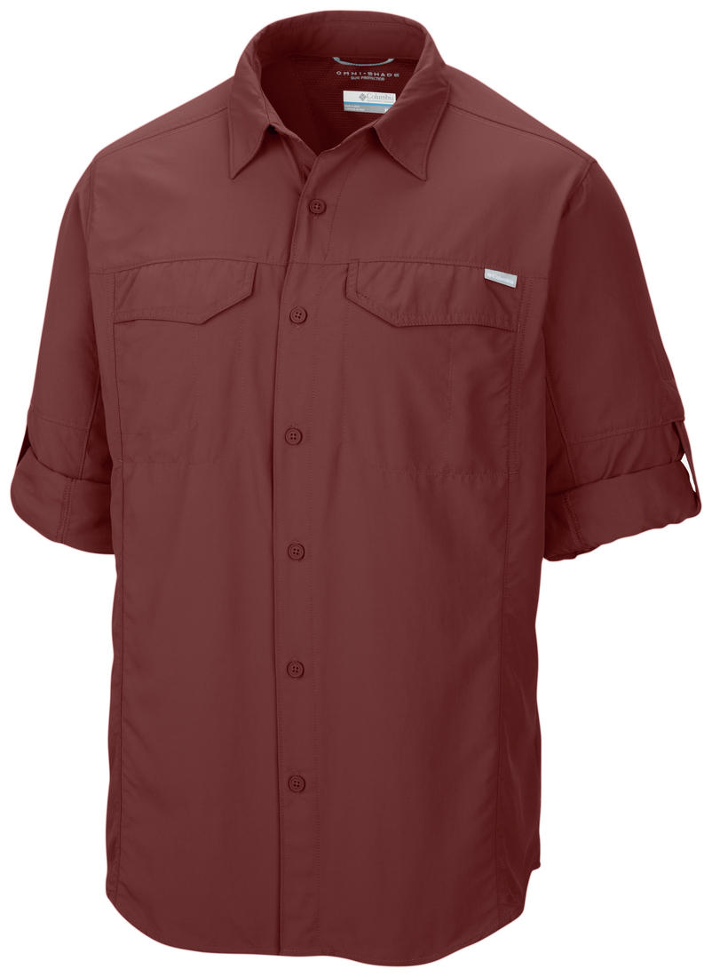 Columbia Men Red Silver Ridge Long Sleeve Shirt (Sun Protection)