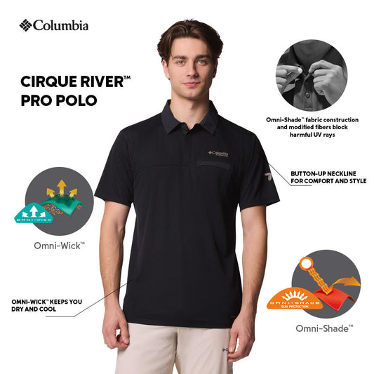 Columbia Mens Black Omni-Wick Cirque River Pro Polo Tshirt