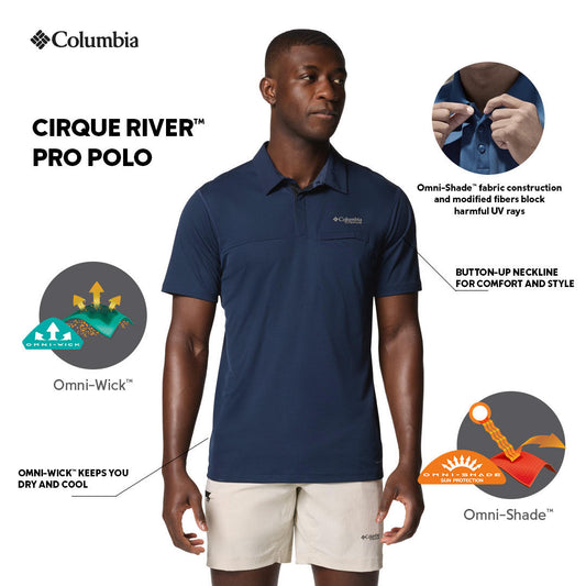 Columbia Mens Navy Blue Omni-Wick Cirque River Pro Polo Tshirt