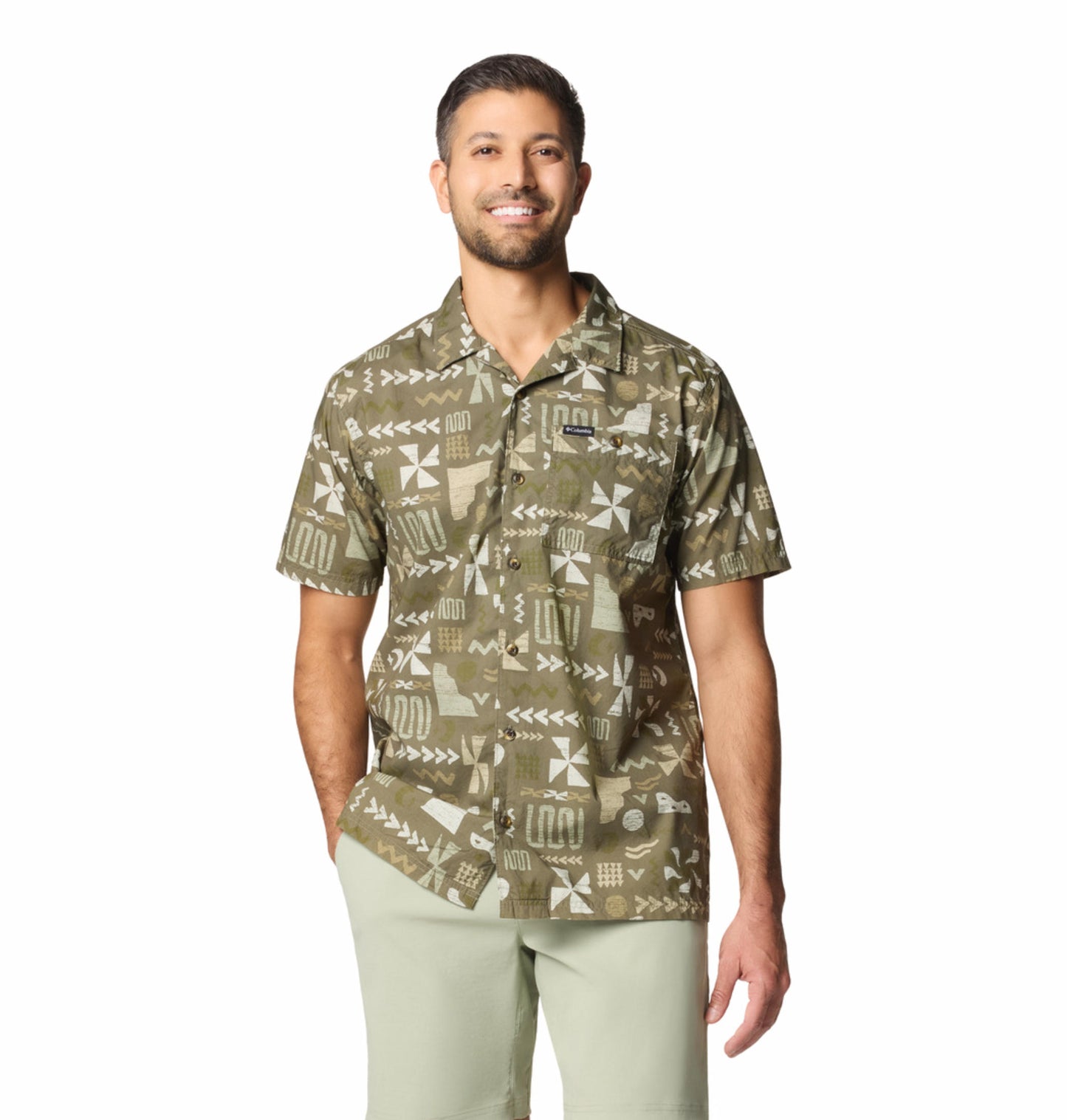 Columbia Mens Olive Pine Canyon Short Sleeve Shirt
