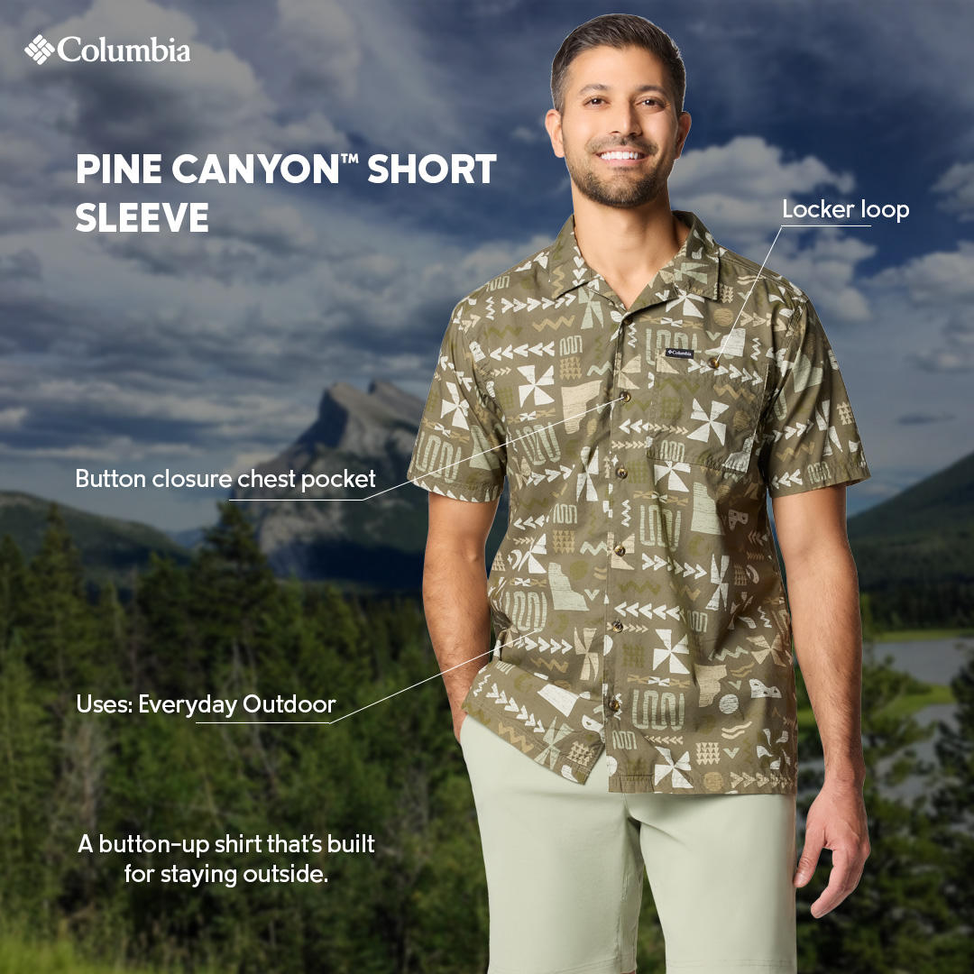 Columbia Mens Olive Pine Canyon Short Sleeve Shirt