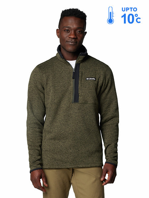 A Men Wearing Columbia Men Green Sweater Weather Half Zip