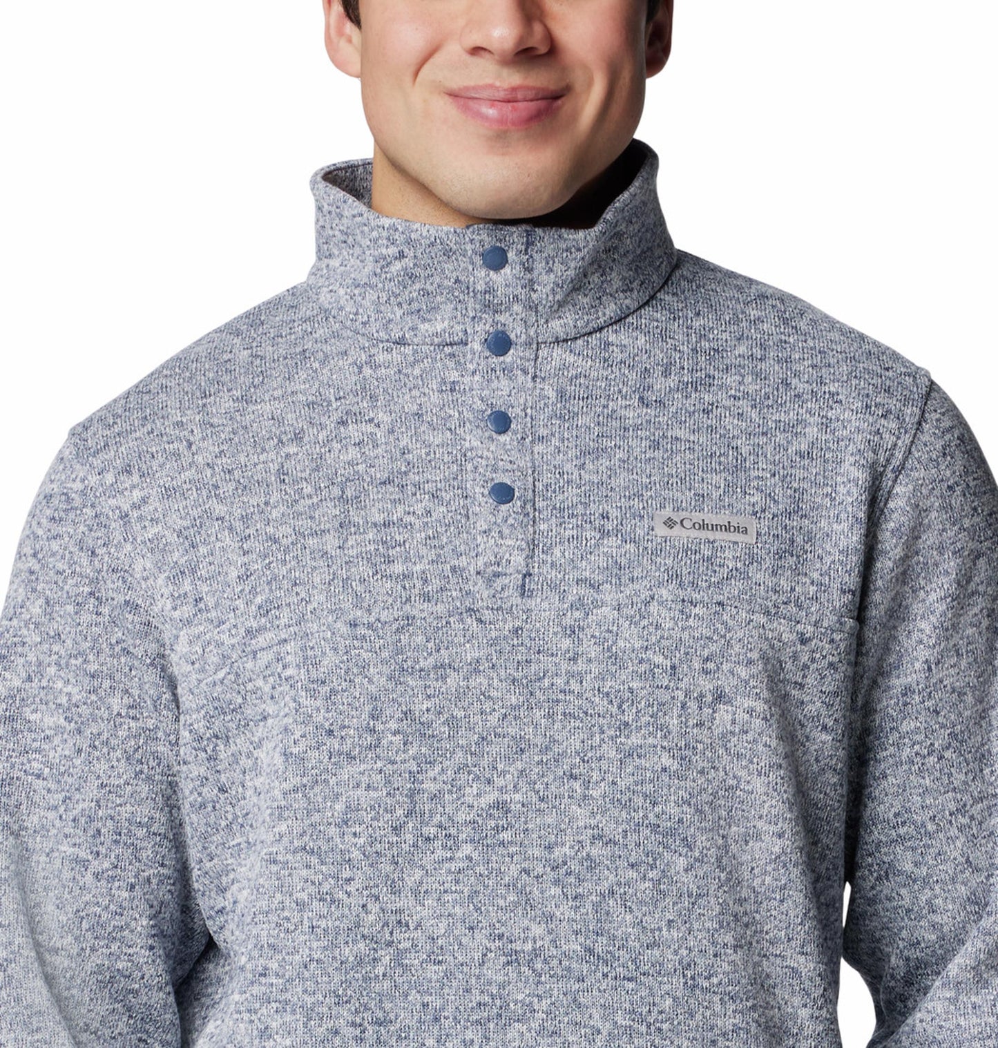 A Men Wearing Columbia Men Blue Alto Pass Half Snap Fleece