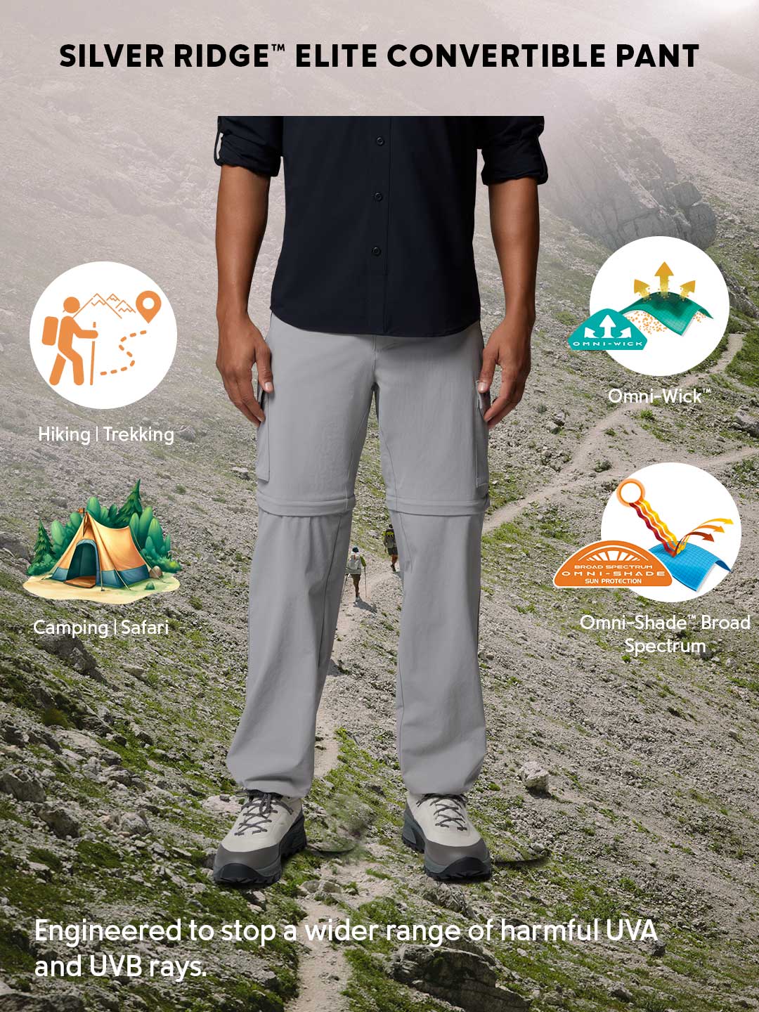 Columbia Men's Silver Ridge Elite Grey Omni-Shade Convertible Pants