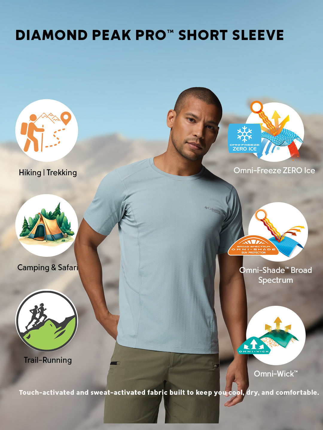 Columbia Men Blue Omni-Freeze Diamond Peak Pro Tshirt