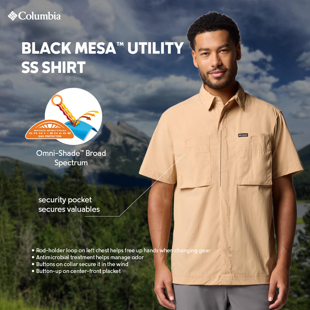 Columbia Mens Peach Omni-Freeze Black Mesa Utility Short Sleeve Shirt