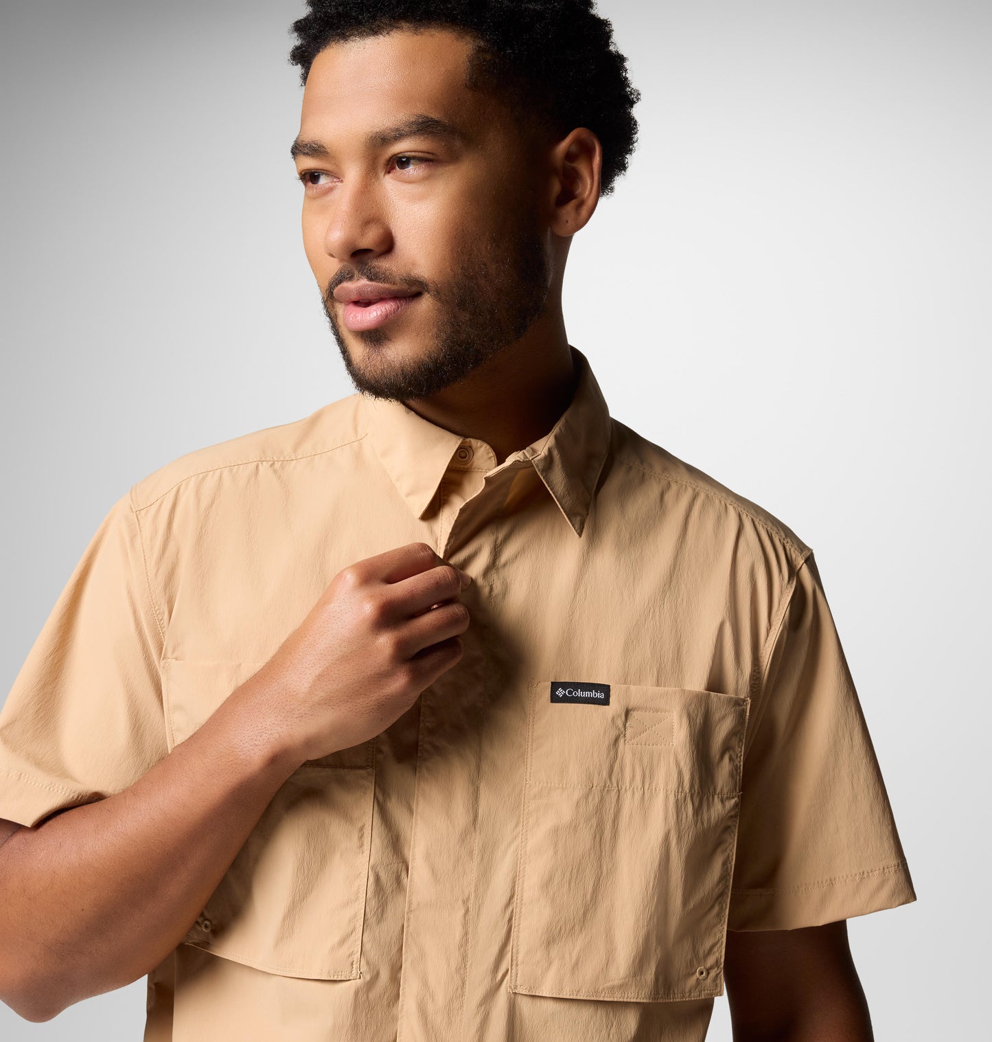 Columbia Mens Peach Omni-Freeze Black Mesa Utility Short Sleeve Shirt