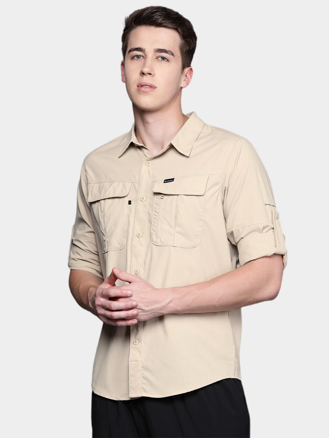 Columbia Men Beige Newton Ridge II Long Sleeve Shirts