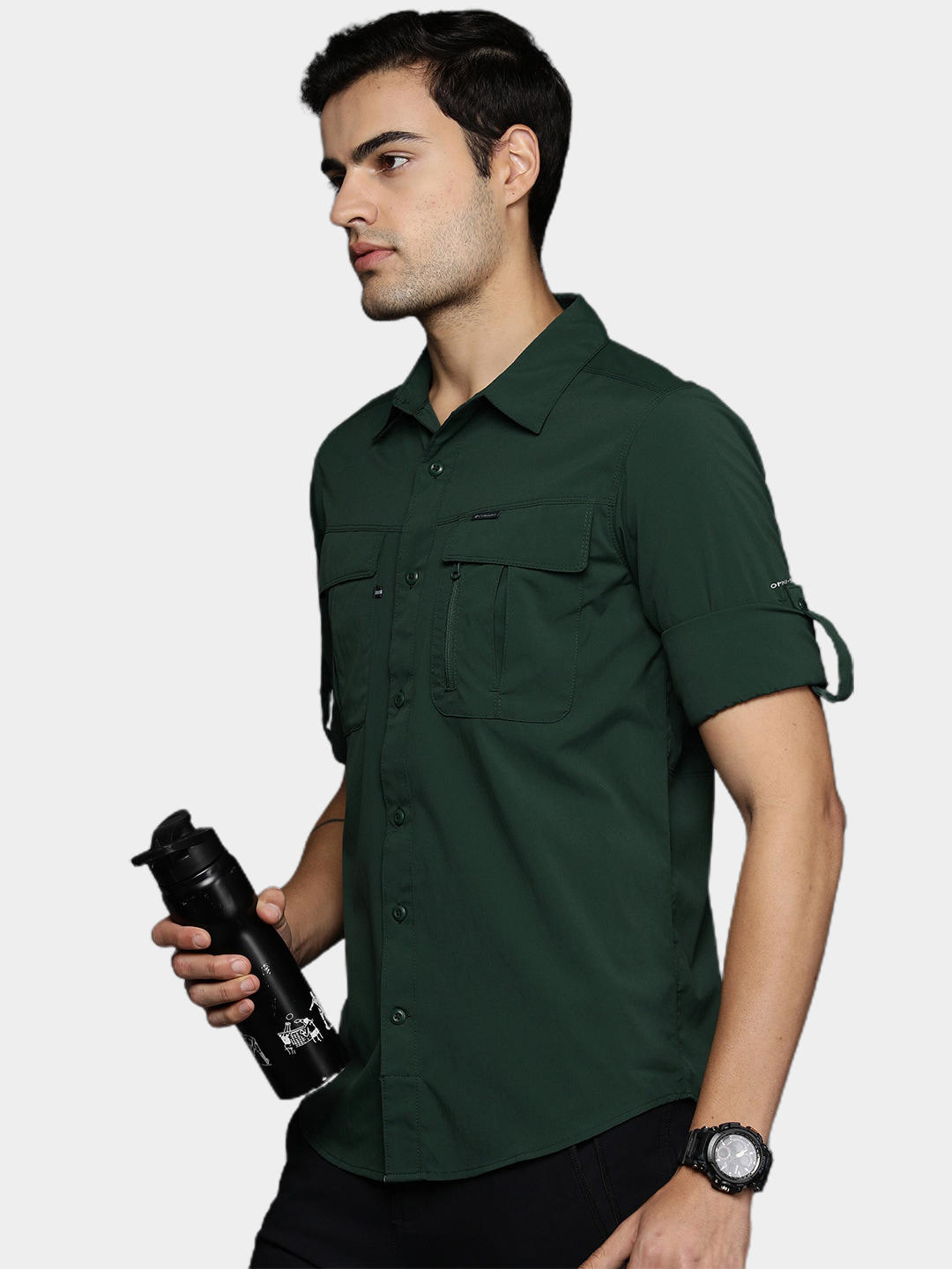 Columbia Men Green Newton Ridge II Long Sleeve Shirts