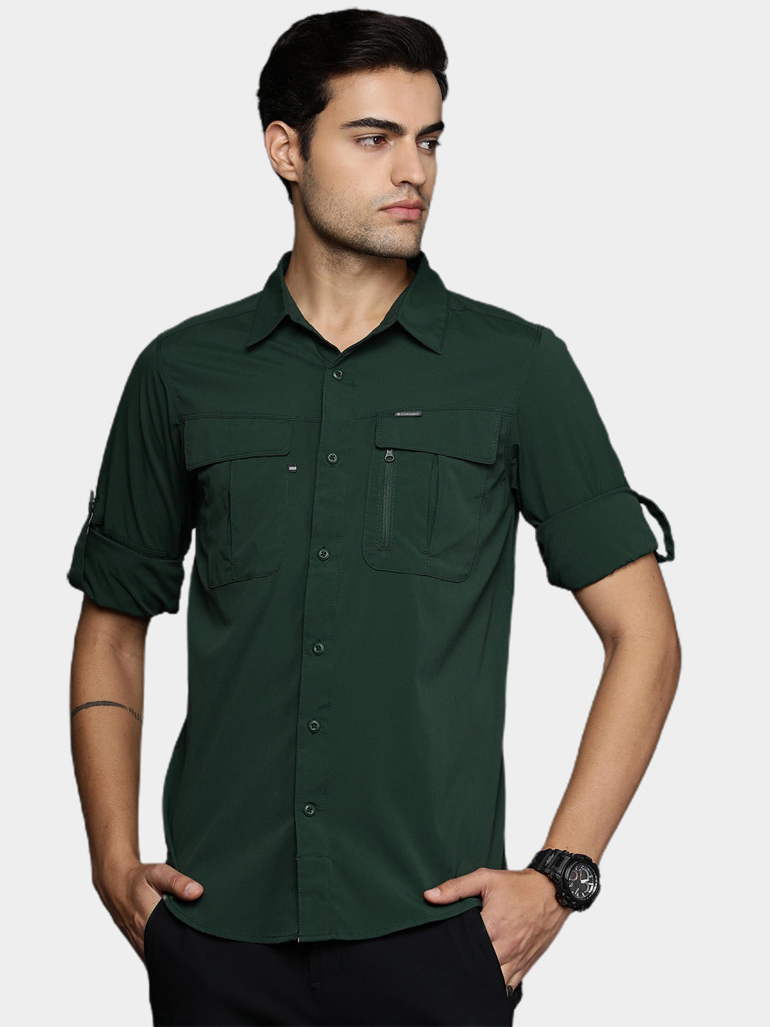 Columbia Men Green Newton Ridge II Long Sleeve Shirts