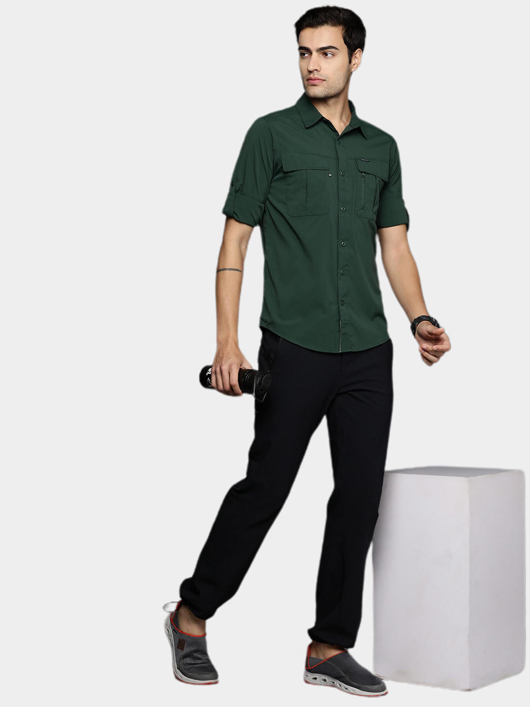 Columbia Men Green Newton Ridge II Long Sleeve Shirts
