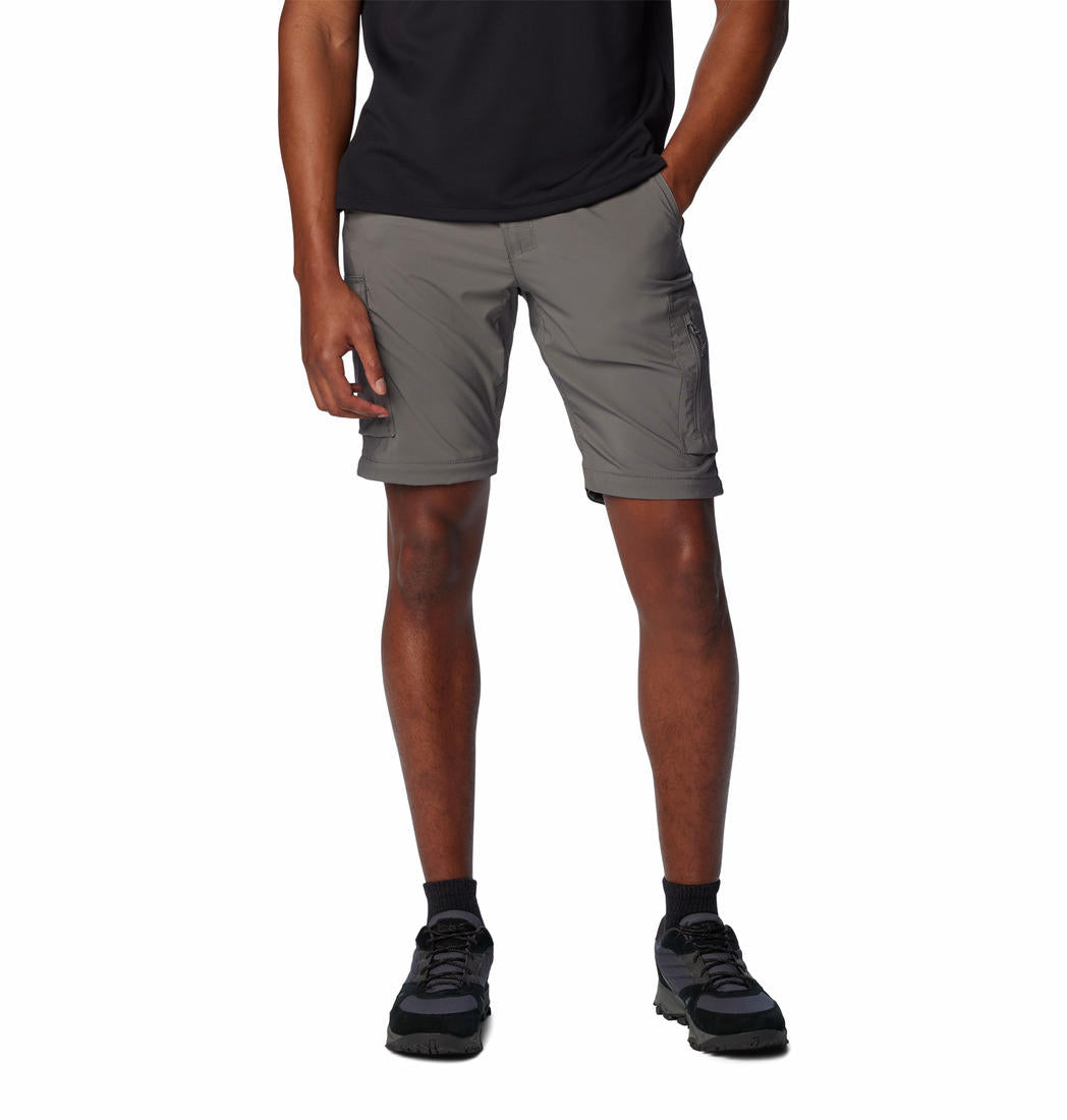 A Men Wearing Columbia Men Grey Silver Ridge Utility Convertible Pant (Sun Protection)