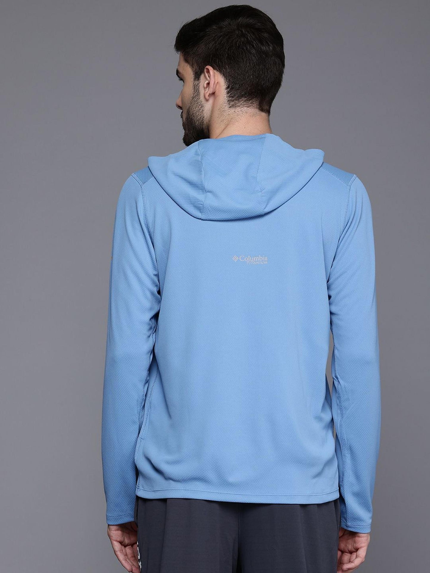 Columbia Mens Blue Omni-Shade Broad Spectrum Air Flow Summit Valley Hoodie Tshirt