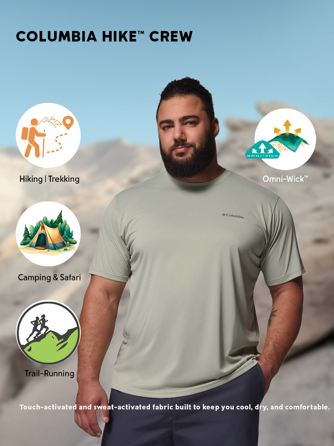 Columbia Men’s Green Omni-Wick Hiking T-Shirt for Outdoor Comfort
