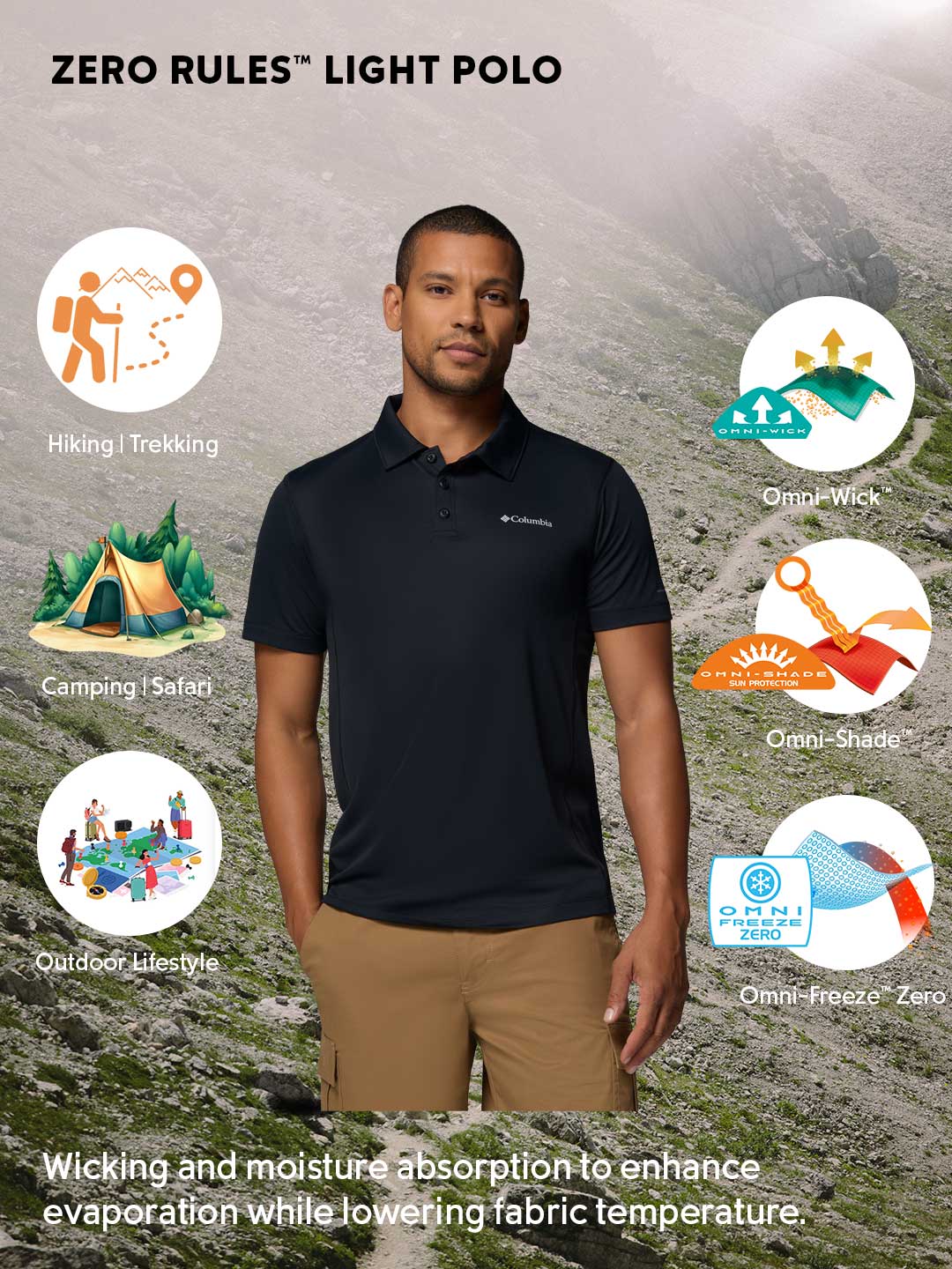 Columbia Men’s Omni-Freeze Zero Rules Black Polo T-Shirt