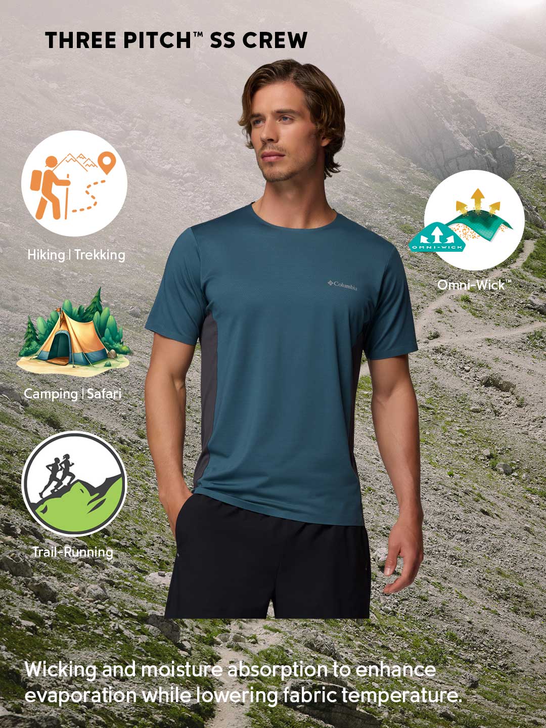 Columbia Men's Blue Omni-Wick Three Pitch Performance T-Shirt