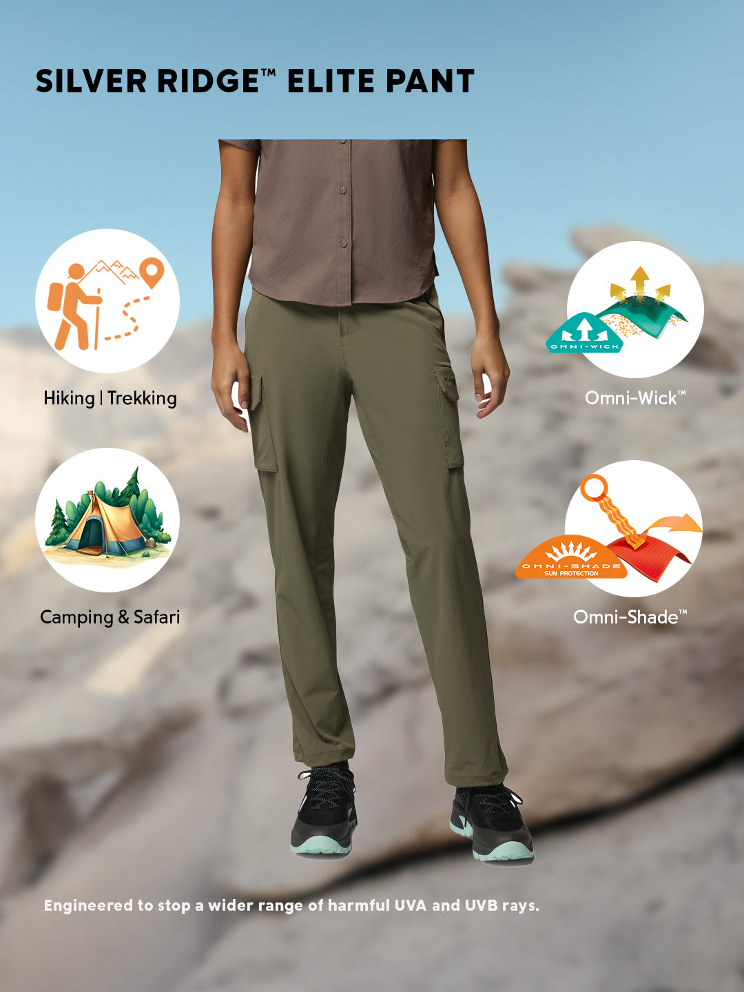 Columbia Women Olive Green Omni-Shade Silver Ridge Elite Pant