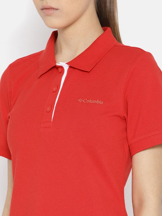 Columbia Women Red Cascade Range Solid Polo T-Shirt