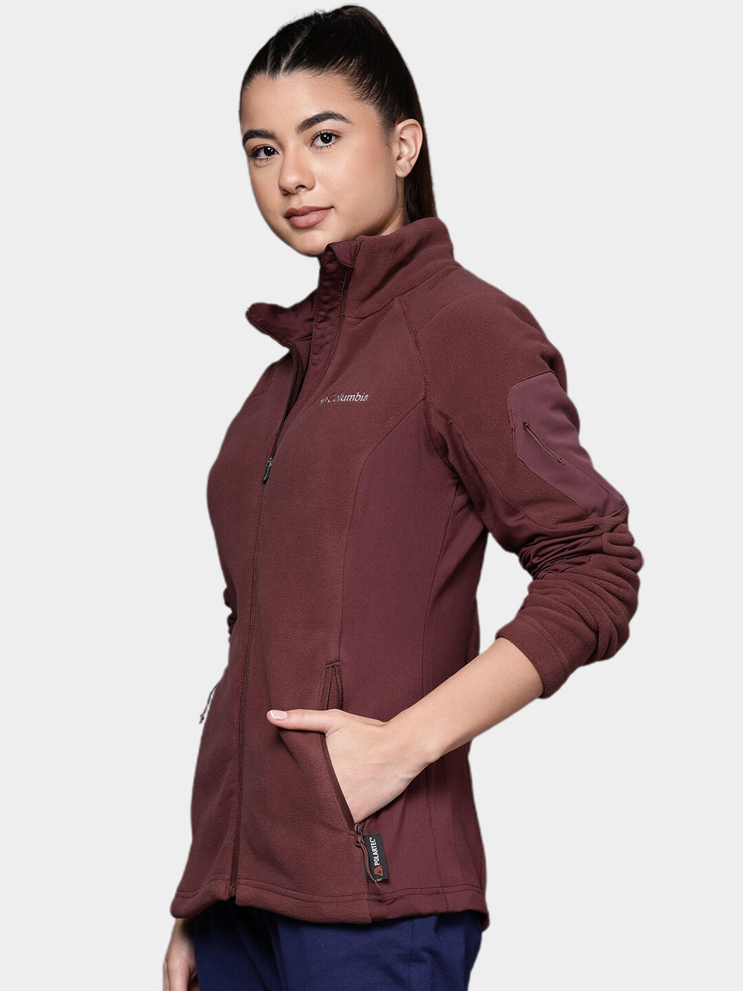 Columbia Women Maroon W Polar Powder Fleece FZ Fleece Jacket