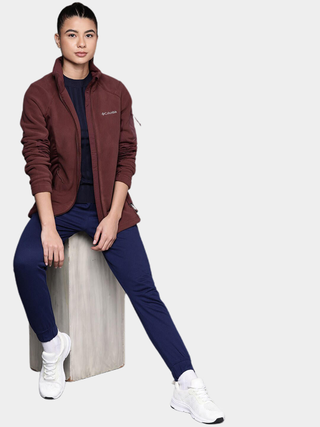 Columbia Women Maroon W Polar Powder Fleece FZ Fleece Jacket