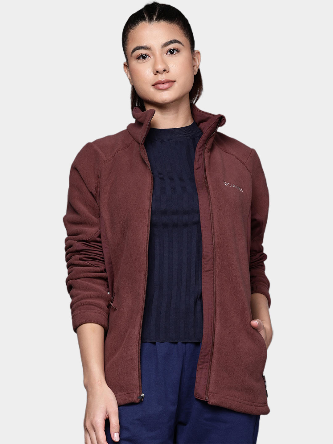 Columbia Women Maroon W Polar Powder Fleece FZ Fleece Jacket