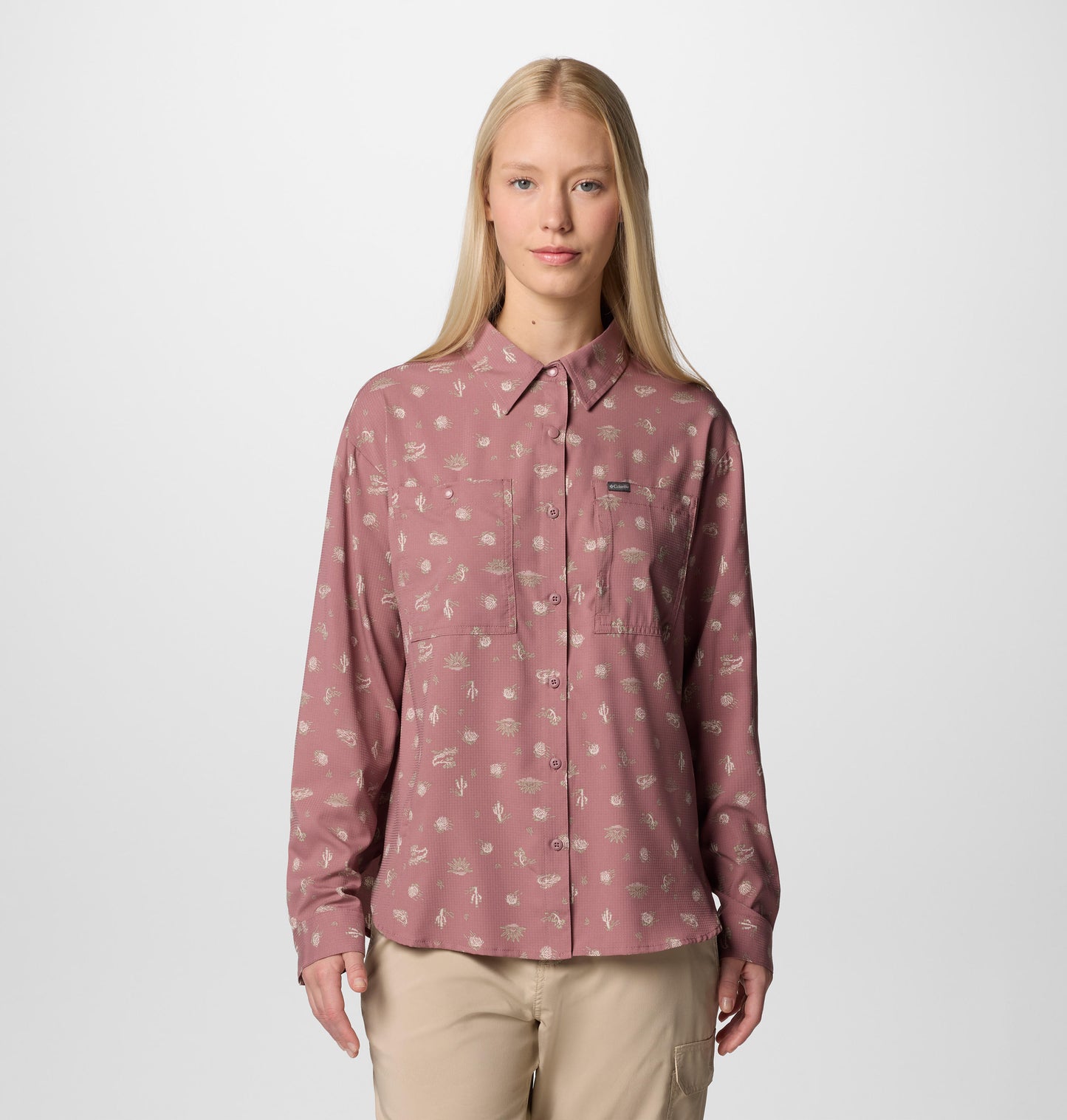 Columbia Womens Pink Omni-Wick Silver Ridge Utility Patterned Long Sleeve Shirt