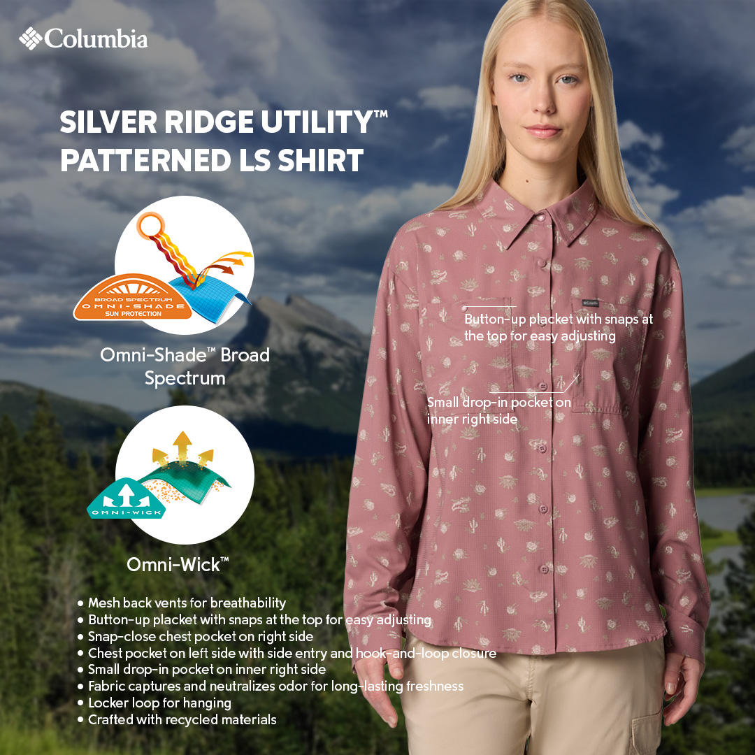 Columbia Womens Pink Omni-Wick Silver Ridge Utility Patterned Long Sleeve Shirt