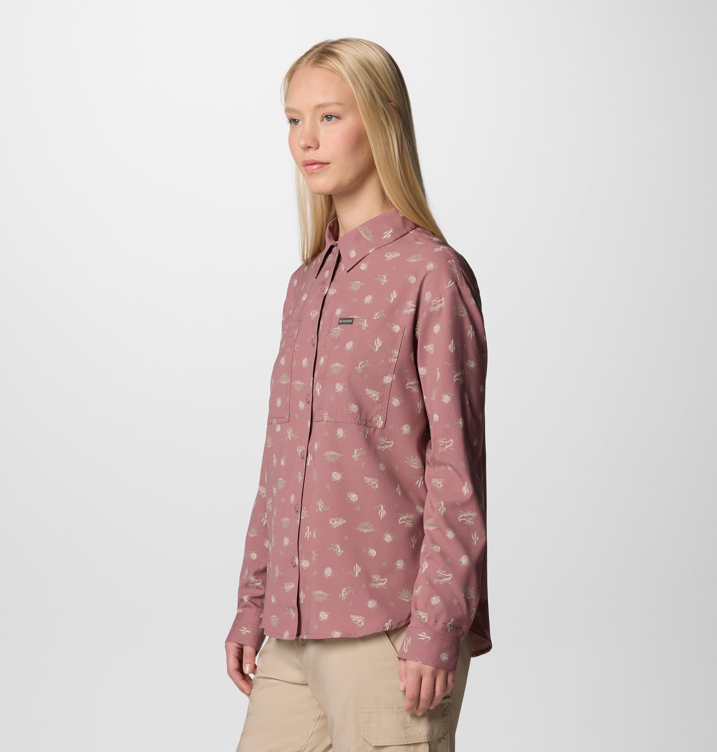 Columbia Womens Pink Omni-Wick Silver Ridge Utility Patterned Long Sleeve Shirt