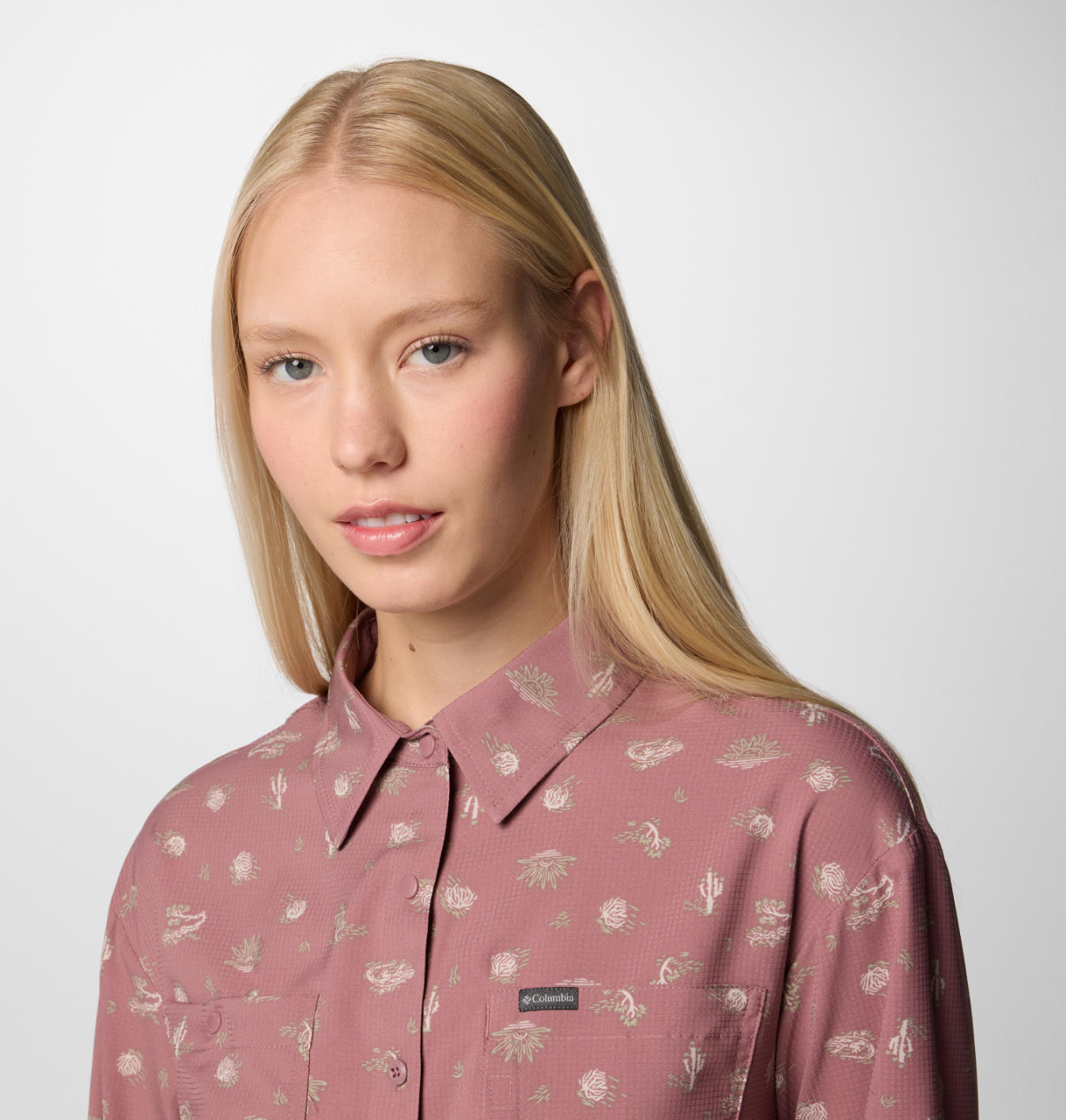 Columbia Womens Pink Omni-Wick Silver Ridge Utility Patterned Long Sleeve Shirt