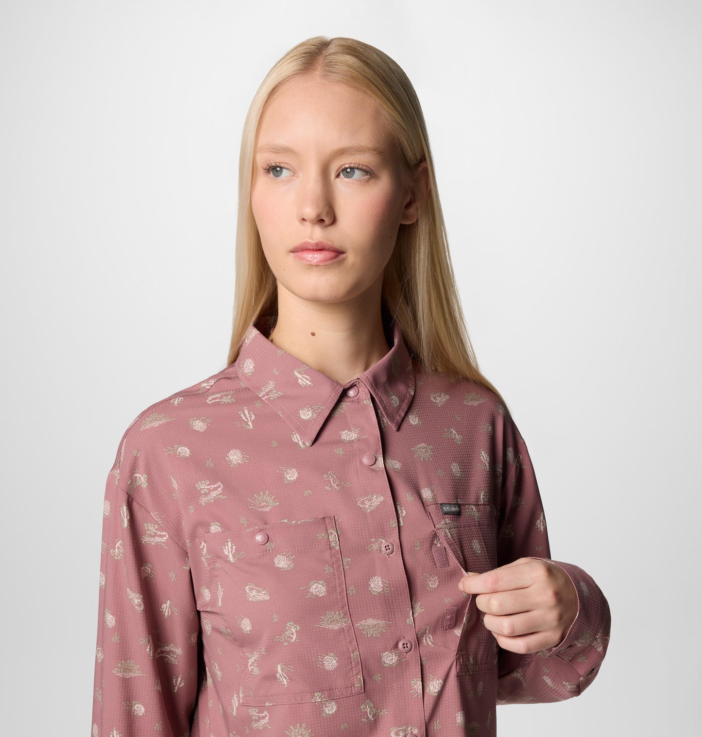 Columbia Womens Pink Omni-Wick Silver Ridge Utility Patterned Long Sleeve Shirt