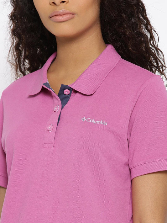 Columbia Women Pink Cascade Range Solid Polo T-Shirt
