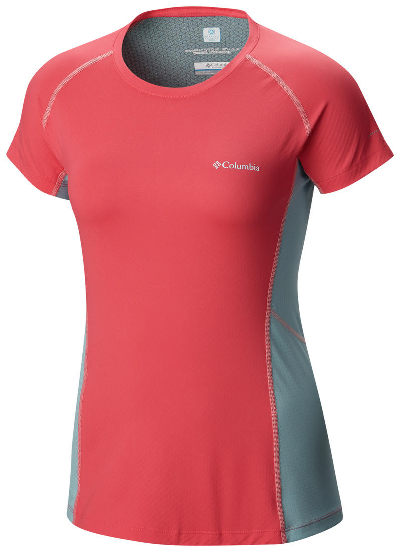 Columbia Women Red Freeze Degree III Short Sleeve Shirt (Sun Protection)