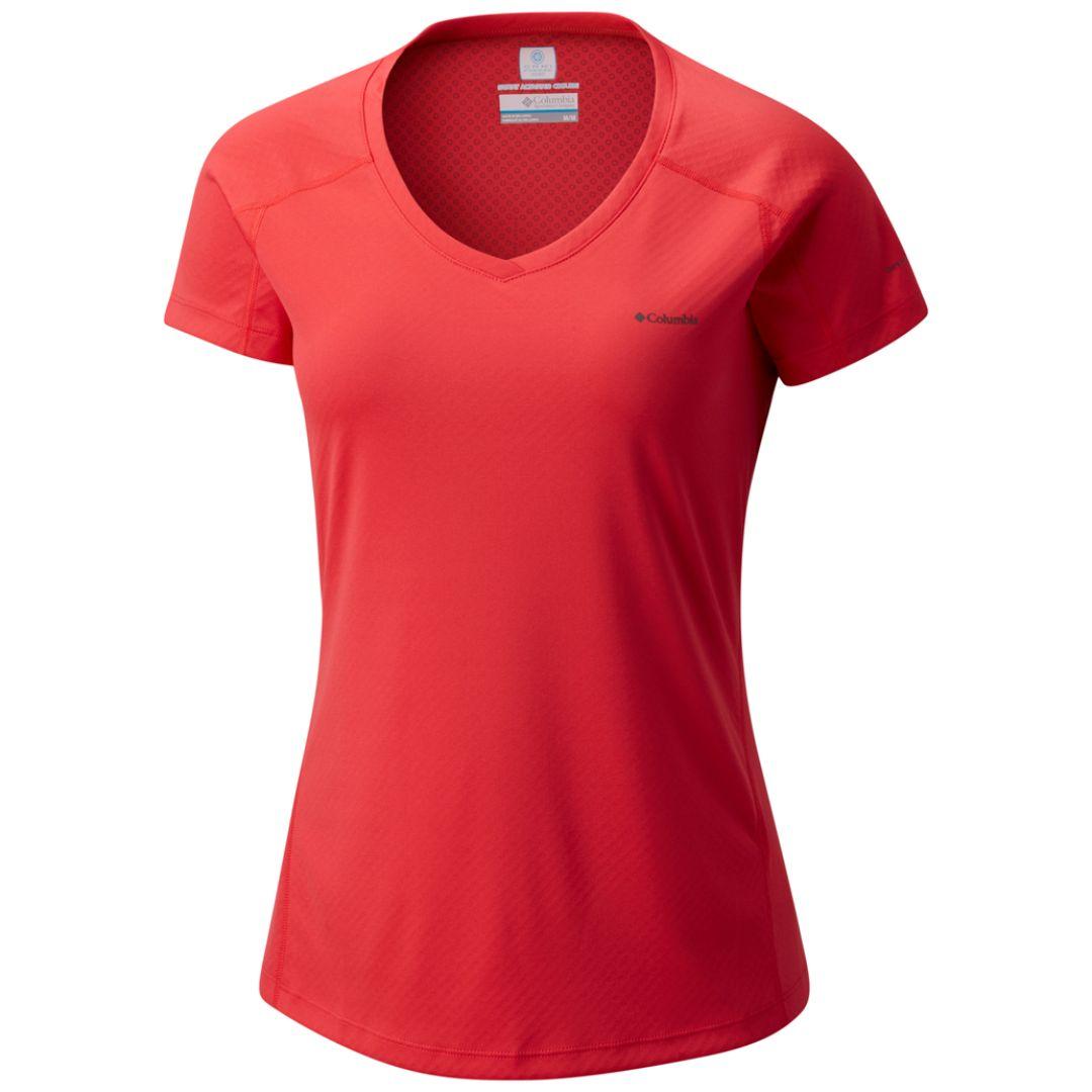 Columbia Women Red Zero Rules Short Sleeve Shirt (Sun Protection)