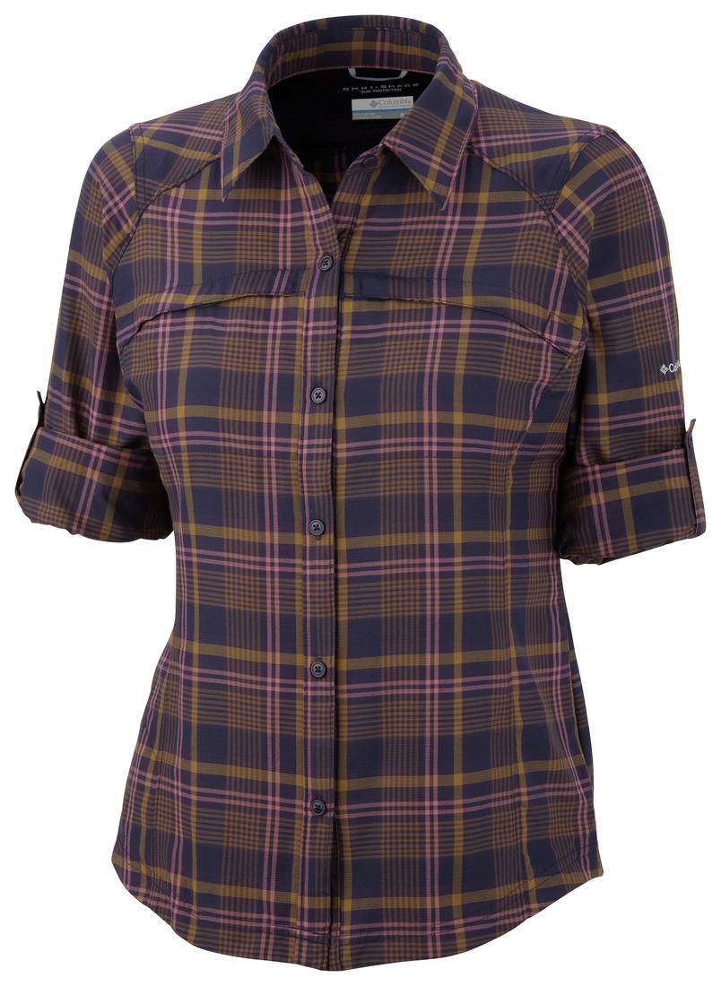 Columbia Women Purple Silver Ridge Plaid Long Sleeve Shirt (Sun Protection)