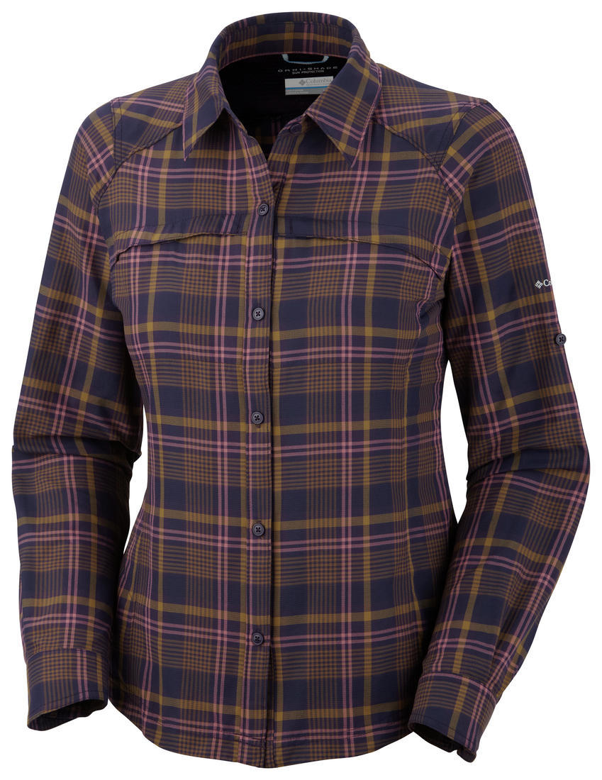 Columbia Women Purple Silver Ridge Plaid Long Sleeve Shirt (Sun Protection)
