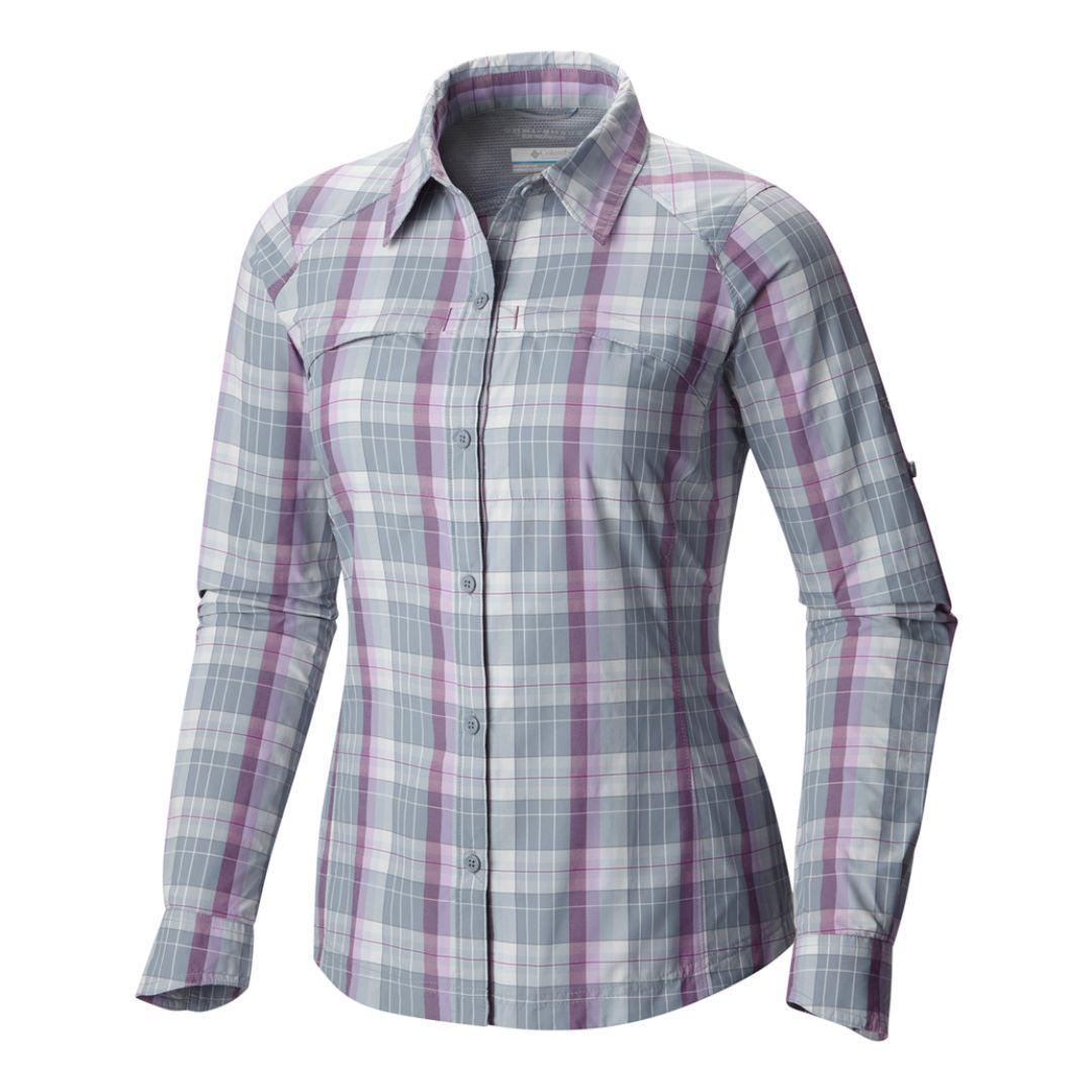 Columbia Women Purple Silver Ridge Plaid Long Sleeve Shirt (Sun Protection)